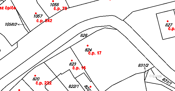Teplické Předměstí 17, Bílina na parcele st. 824 v KÚ Bílina, Katastrální mapa