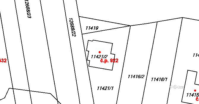 Severní Předměstí 922, Plzeň na parcele st. 11421/2 v KÚ Plzeň, Katastrální mapa