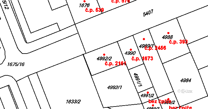 Východní Předměstí 2161, Plzeň na parcele st. 4992/2 v KÚ Plzeň, Katastrální mapa