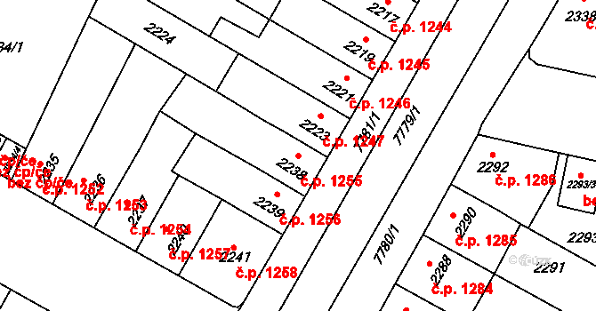 Prostějov 1255 na parcele st. 2238 v KÚ Prostějov, Katastrální mapa