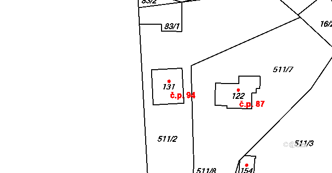 Termesivy 94, Havlíčkův Brod na parcele st. 131 v KÚ Termesivy, Katastrální mapa