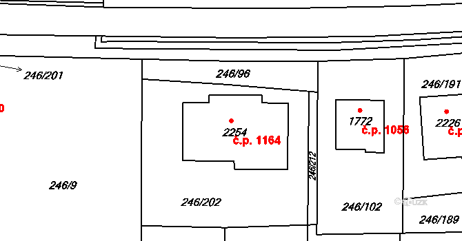 Malenovice 1164, Zlín na parcele st. 2254 v KÚ Malenovice u Zlína, Katastrální mapa