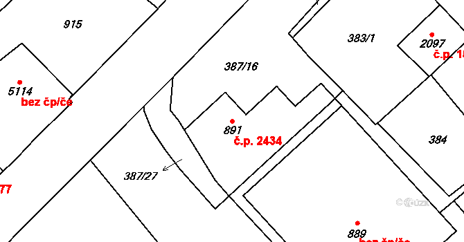Cheb 2434 na parcele st. 891 v KÚ Cheb, Katastrální mapa