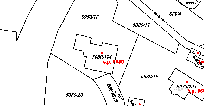 Chomutov 5550 na parcele st. 5980/194 v KÚ Chomutov I, Katastrální mapa