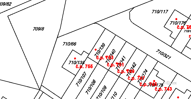 Poříčí 753, Boršov nad Vltavou na parcele st. 710/139 v KÚ Boršov nad Vltavou, Katastrální mapa