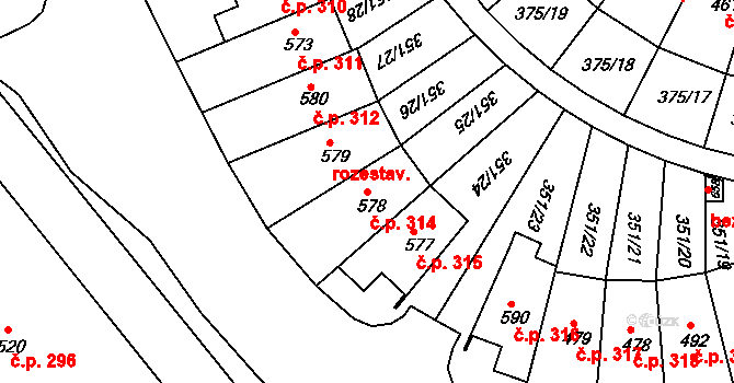 Týn 314, Třebíč na parcele st. 578 v KÚ Týn u Třebíče, Katastrální mapa