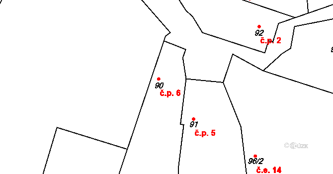 Nabdín 6, Černuc na parcele st. 90 v KÚ Nabdín, Katastrální mapa