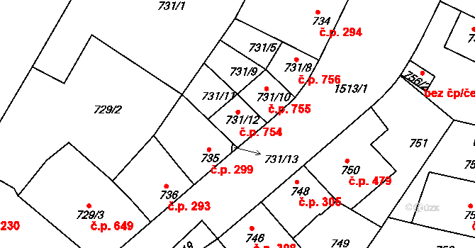 Jinonice 754, Praha na parcele st. 731/12 v KÚ Jinonice, Katastrální mapa