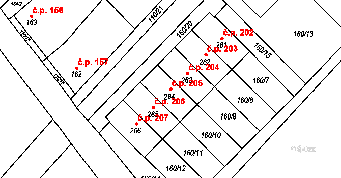 Čáslavice 205 na parcele st. 264 v KÚ Čáslavice, Katastrální mapa