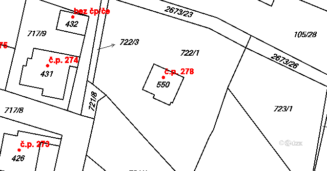 Hoštka 278 na parcele st. 550 v KÚ Hoštka, Katastrální mapa