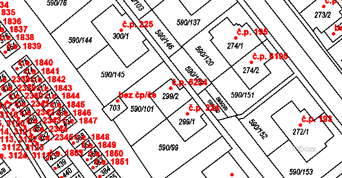 Mladcová 6224, Zlín na parcele st. 299/2 v KÚ Mladcová, Katastrální mapa