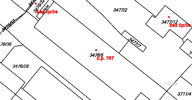Vyškov-Předměstí 767, Vyškov na parcele st. 3476/5 v KÚ Vyškov, Katastrální mapa