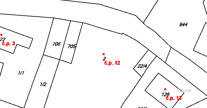 Hadrava 12, Chudenín na parcele st. 2 v KÚ Hadrava, Katastrální mapa