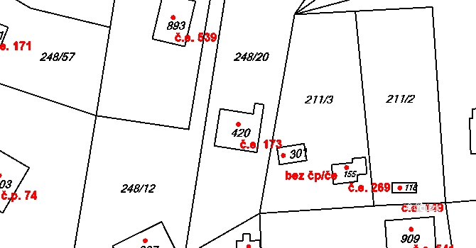 Zálepy 173, Dolní Břežany na parcele st. 420 v KÚ Lhota u Dolních Břežan, Katastrální mapa