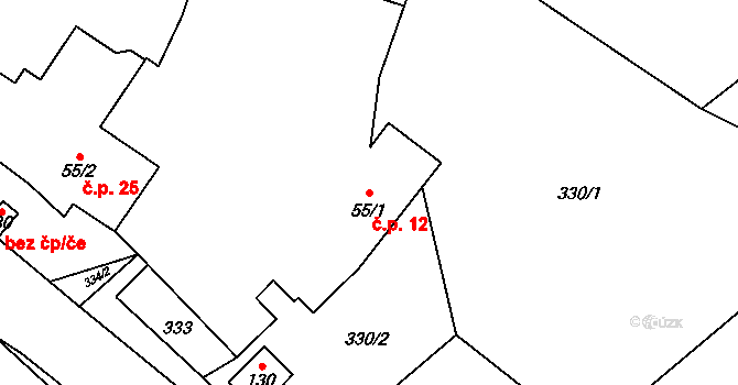 Dlouhá Lhota 12, Maršovice na parcele st. 55/1 v KÚ Zahrádka u Benešova, Katastrální mapa