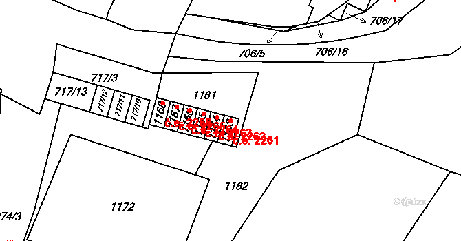 Oblekovice 2261, Znojmo na parcele st. 1163 v KÚ Oblekovice, Katastrální mapa