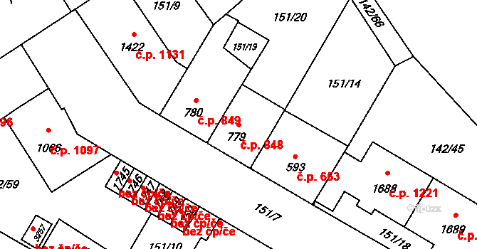 Mariánské Hory 848, Ostrava na parcele st. 779 v KÚ Mariánské Hory, Katastrální mapa