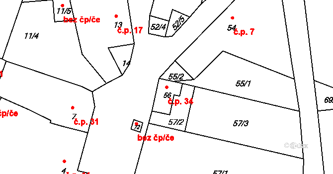Bačov 34, Boskovice na parcele st. 56 v KÚ Bačov, Katastrální mapa