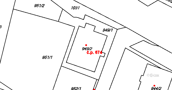 Brumov 674, Brumov-Bylnice na parcele st. 949/2 v KÚ Brumov, Katastrální mapa