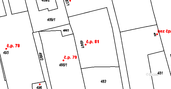 Píšť 81 na parcele st. 484/1 v KÚ Píšť, Katastrální mapa