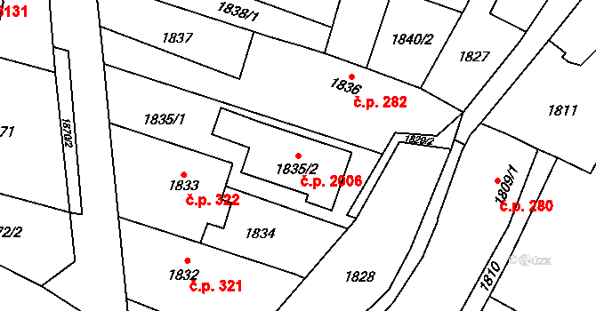 Kouty 2006, Kravaře na parcele st. 1835/2 v KÚ Kravaře ve Slezsku, Katastrální mapa