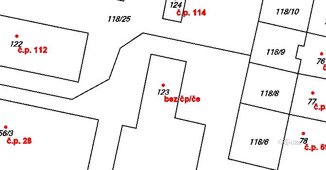 Lázně Bělohrad 45966923 na parcele st. 123 v KÚ Prostřední Nová Ves, Katastrální mapa