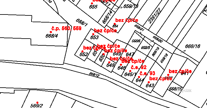 Hrušky 47204923 na parcele st. 650 v KÚ Hrušky, Katastrální mapa