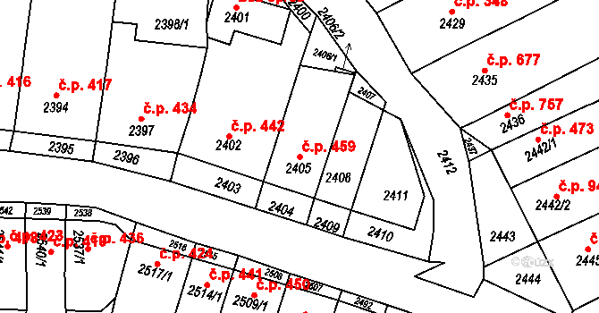 Nivnice 459 na parcele st. 2405 v KÚ Nivnice, Katastrální mapa