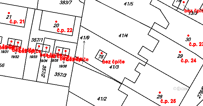 Cheb 50380923 na parcele st. 78 v KÚ Dolní Dvory, Katastrální mapa