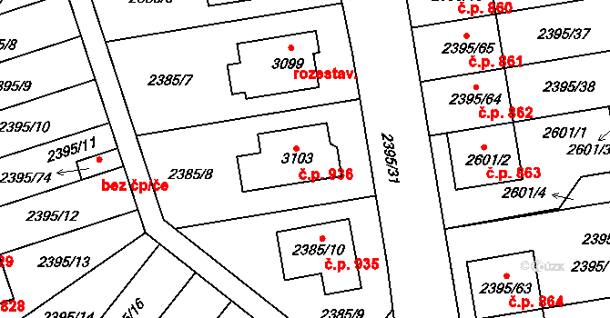 Protivín 936 na parcele st. 3103 v KÚ Protivín, Katastrální mapa