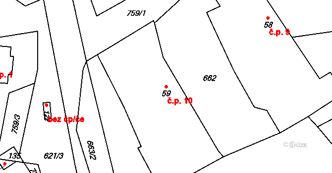Tuchov 10, Bousov na parcele st. 59 v KÚ Bousov, Katastrální mapa