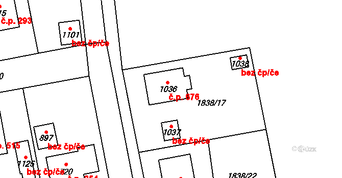 Strašice 676 na parcele st. 1036 v KÚ Strašice, Katastrální mapa