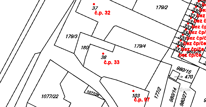 Čimelice 33 na parcele st. 38 v KÚ Čimelice, Katastrální mapa
