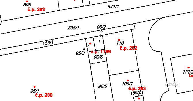 Nýřany 1083 na parcele st. 95/2 v KÚ Nýřany, Katastrální mapa
