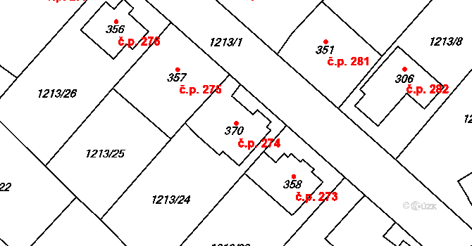 Brandýs nad Orlicí 274 na parcele st. 370 v KÚ Brandýs nad Orlicí, Katastrální mapa