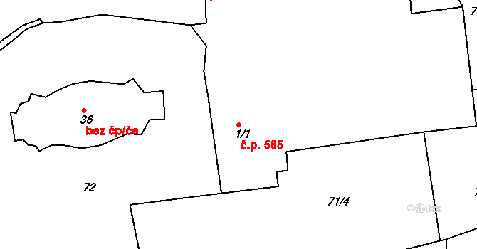 Rudná 565 na parcele st. 1/1 v KÚ Hořelice, Katastrální mapa