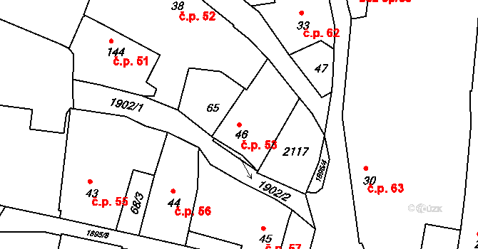 Tlumačov 53 na parcele st. 46 v KÚ Tlumačov u Domažlic, Katastrální mapa