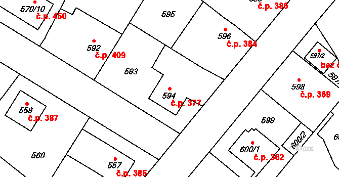 Jakubské Předměstí 377, Jaroměř na parcele st. 594 v KÚ Jaroměř, Katastrální mapa