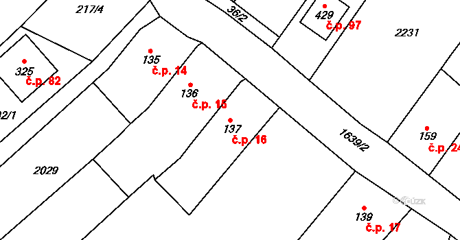 Kámen 16 na parcele st. 137 v KÚ Kámen, Katastrální mapa