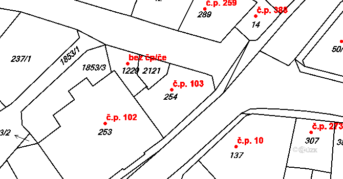 Sezemice 103 na parcele st. 254 v KÚ Sezemice nad Loučnou, Katastrální mapa
