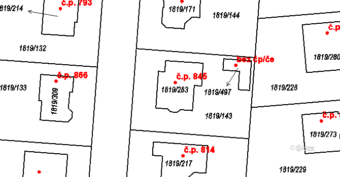 Buštěhrad 845 na parcele st. 1819/283 v KÚ Buštěhrad, Katastrální mapa