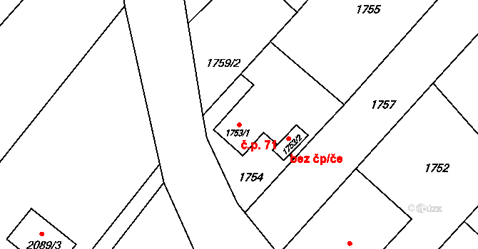 Josefovice 71, Klimkovice na parcele st. 1753/1 v KÚ Klimkovice, Katastrální mapa