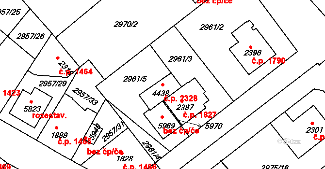 Rakovník II 2328, Rakovník na parcele st. 4438 v KÚ Rakovník, Katastrální mapa