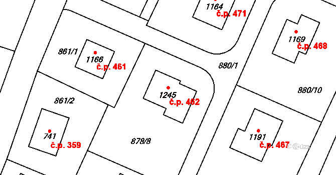 Skalice 462, Frýdek-Místek na parcele st. 1245 v KÚ Skalice u Frýdku-Místku, Katastrální mapa