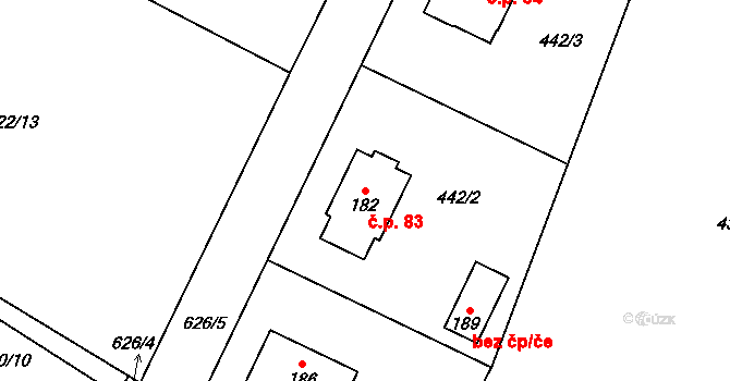 Bukovka 83 na parcele st. 182 v KÚ Bukovka, Katastrální mapa