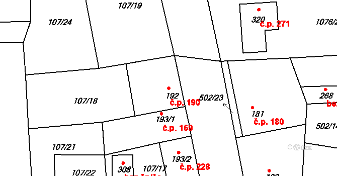 Líšťany 190 na parcele st. 192 v KÚ Líšťany u Cítolib, Katastrální mapa