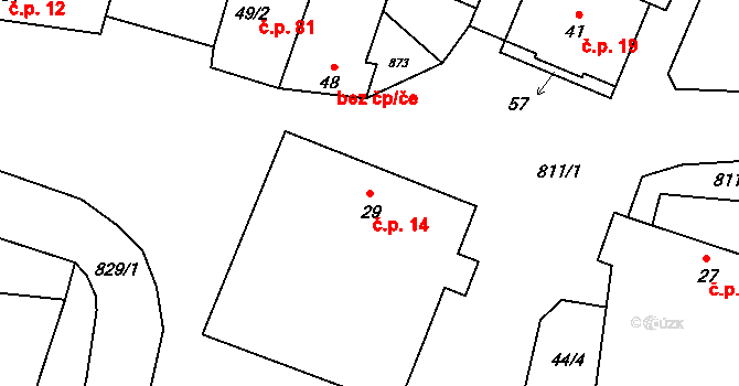 Telce 14, Peruc na parcele st. 29 v KÚ Telce, Katastrální mapa
