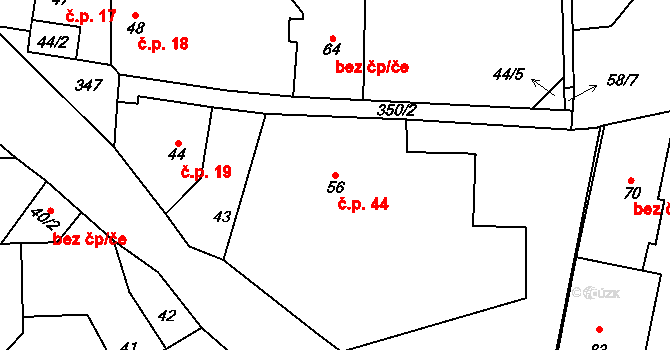 Želkovice 44 na parcele st. 56 v KÚ Želkovice u Loun, Katastrální mapa