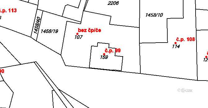 Žižkovo Pole 99 na parcele st. 159 v KÚ Žižkovo Pole, Katastrální mapa