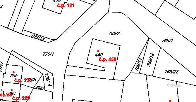 Rokytnice v Orlických horách 459 na parcele st. 440 v KÚ Rokytnice v Orlických horách, Katastrální mapa